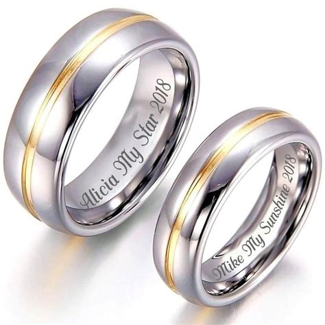 personalized couple promise rings silver and gold ring titanium band set gardeniajewel