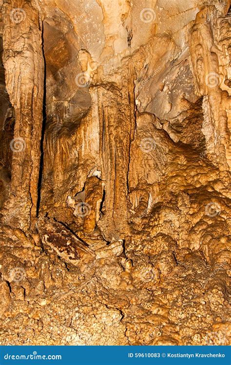 Limestone Formations On The Wall Of An Underground Cave Stock Image