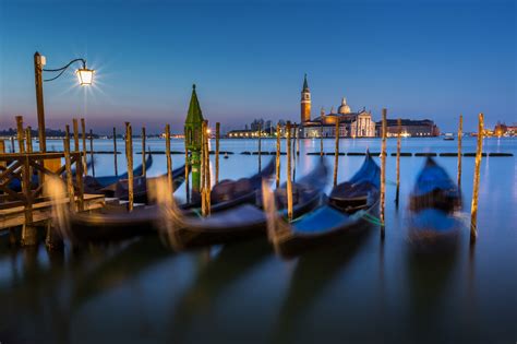 Gondolas Venetian Lagoon And San Giorgio Maggiore Church Venice