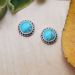 Socute Mm Kingman Turquoise Sterling Silver Posts Earrings Etsy