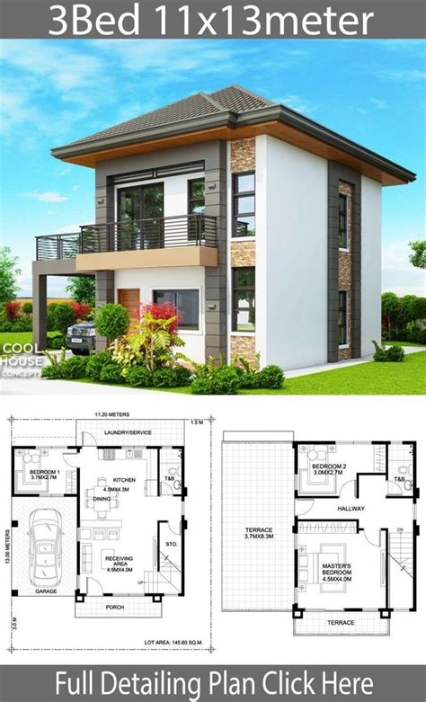 House Design 7x14 With 3 Bedrooms Terrace Roof House Plans 3d House