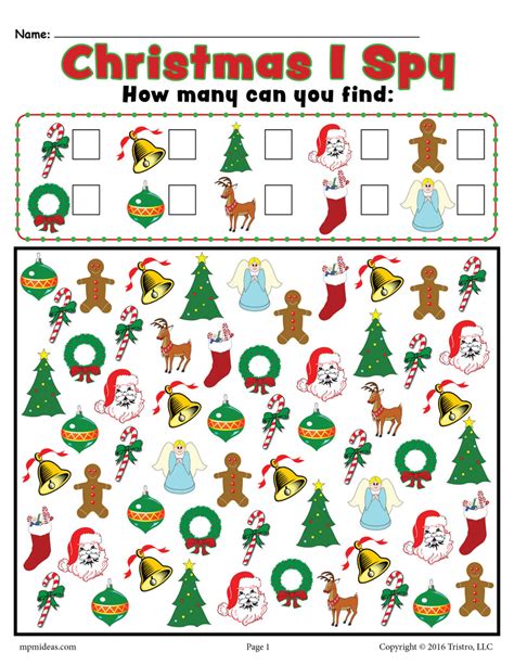 Christmas I Spy Free Printable Christmas Counting Worksheet Supplyme