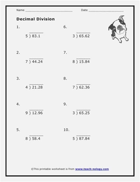 Dividing Decimals 6th Grade