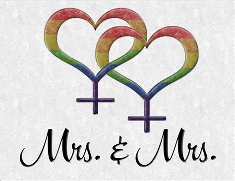 Mrs And Mrs Lesbian Pride Wedding Design With Overlapping Rainbow Colored Female Gender Symbols