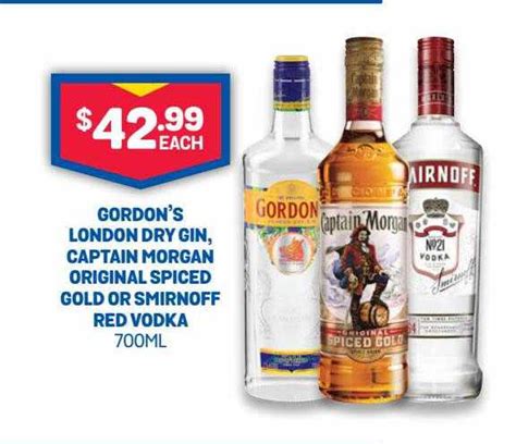 Gordon S London Dry Gin Captain Morgan Original Spiced Gold Or Smirnoff