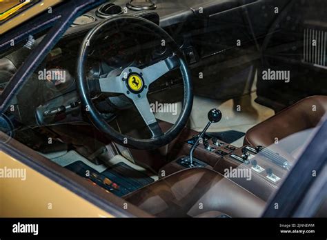 View Into Interior Of Ferrari 512 Bb From 70s 1977 With Steering Wheel