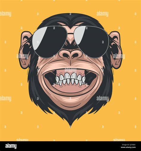 Vector Hand Drawn Smiling Chimpanzee Ape With Sunglasses Colored