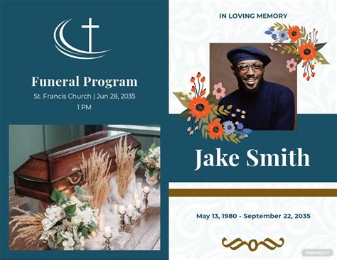 Printable Navy Honors Funeral Obituary Bi Fold Brochure Template Free