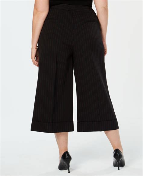 Anne Klein Synthetic Plus Size Striped Cropped Wide Leg Pants In Black