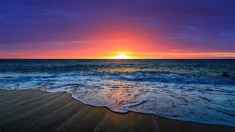 Sunset Beach Sky Sea Horizon 4k 4260b Wallpaper