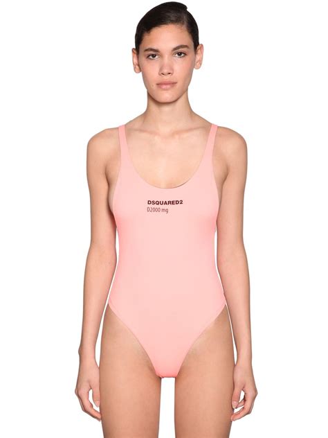 dsquared2 printed lycra one piece swimsuit in peach modesens
