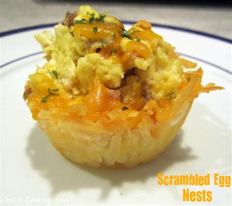 Use your fingers to pack them tightly and shape them into nests or press down with a small measuring cup. Scrambled Egg Nests - Whats Cooking Love?