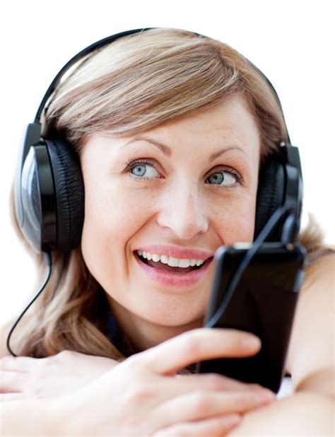Premium Photo Portrait Of A Charming Woman Listening The Music With