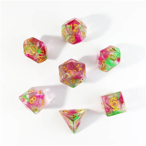 Pink And Green Ink Drop Polyhedral Dice Set — Thediceoflife Dice