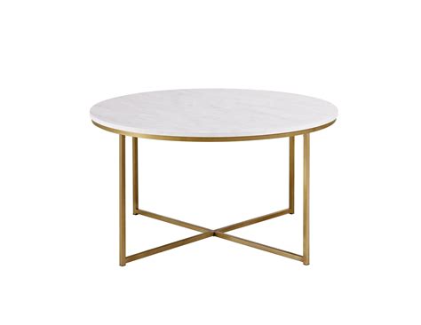 Ember Interiors Modern Round Coffee Table White Faux Marblegold