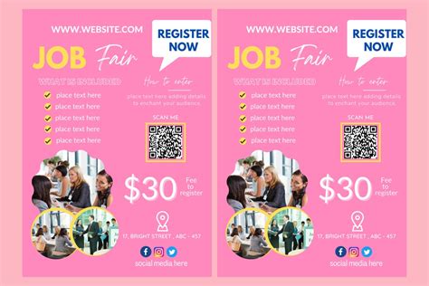 Pink Job Fair Flyer Canva A4 Flyer Template Health Poster Etsy Australia