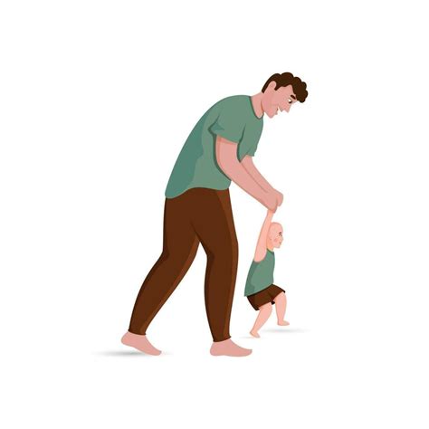 Cheerful Father Helping Baby To Walk On White Background 23320585