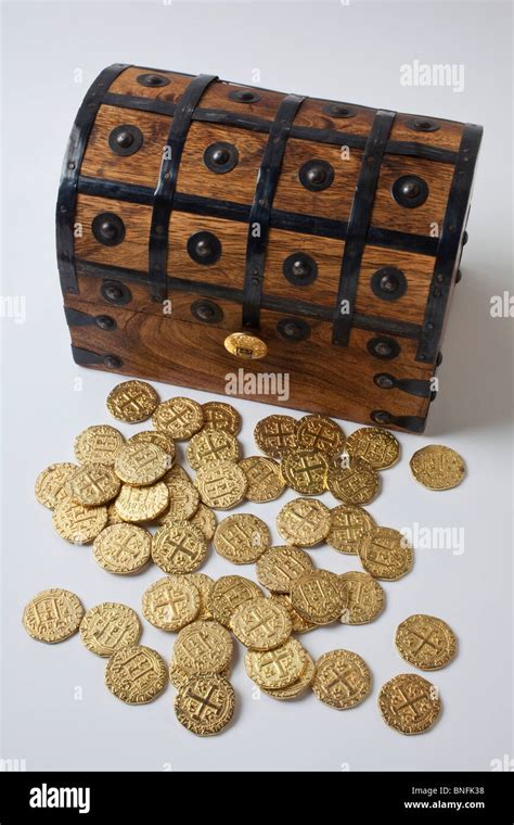 Wooden Treasure Chest And Gold Coins Stock Photo Alamy