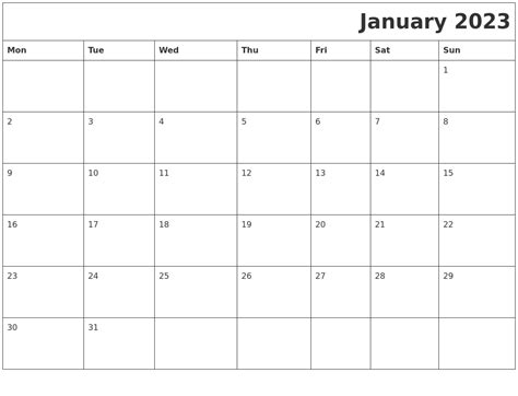 January 2023 Download Calendar