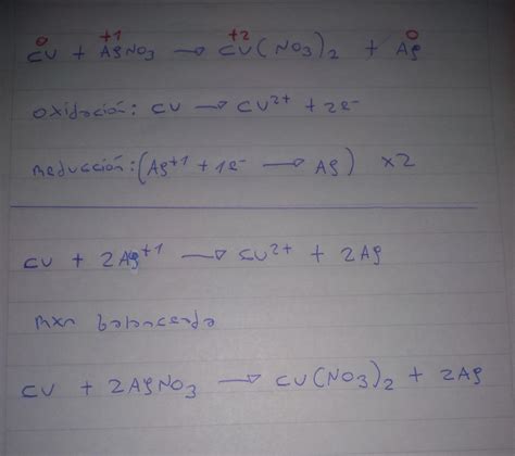 Cu Agno3 Cu No3 2 Ag Redox - balancea la ecuacion por el metodo de rebox cu+AgNo3 Cu (No3)2+Ag