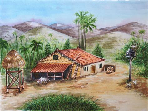 Buy Painting Village Landscape Artwork No 11684 By Indian Artist
