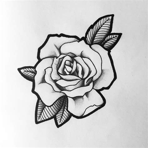 A Drawing Of A Rose With Leaves On It