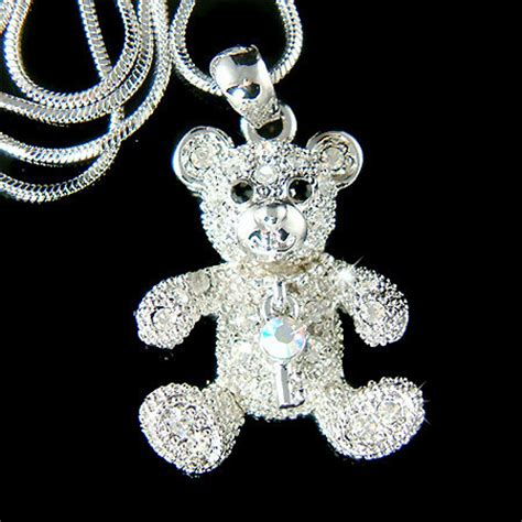 Swarovski Crystal Cute Teddy Bear With Key Girls Necklace Etsy