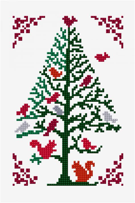 Árbol De Navidad Con Animales Del Bosque Diagrama De Punto Cruz