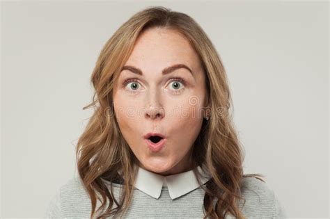Shocked Surprised Woman On White Close Up Portrait Stock Photo Image