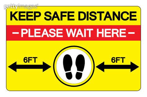 Keep Safe Distance Please Wait Here 6ft Symbol Vector Illustration