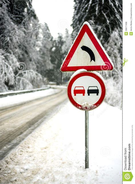 Dangerous Turn Ahead Stock Photo Image Of Signpost Season 39677498