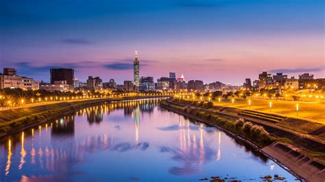 Taiwan City Night Twilight Bridge River Coast Nightlights