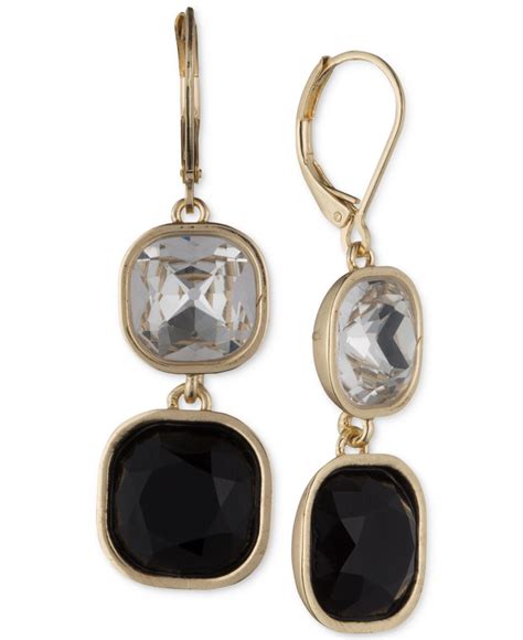 Lyst Anne Klein Gold Tone Crystal Double Drop Earrings In Metallic
