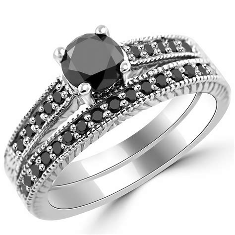 115 Carat Black Diamond Engagement Ring Set Vintage Style