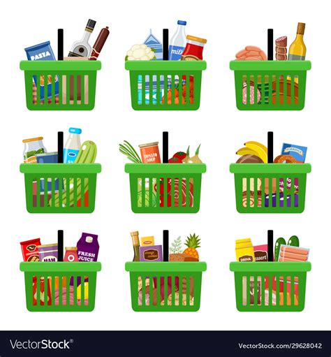 Shopping Baskets With Groceries Royalty Free Vector Image