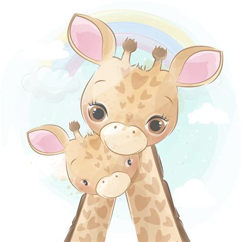 Premium Vector Cute Giraffe Mother And Baby
