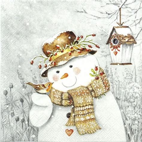 Paper Napkin Snowman Holding Robin Napkin Shop Christmas Paper