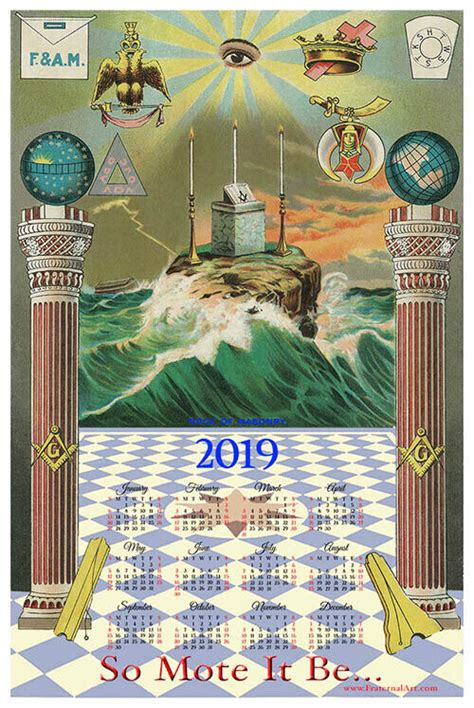 Masonic 2019 Calendar Ring Mason Print Poster Freemasonry Scottich York