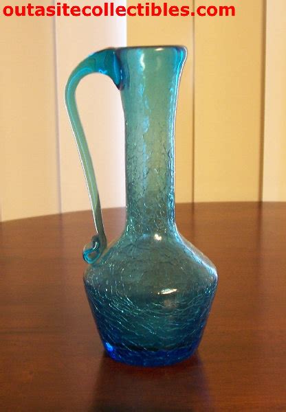 Blue Crackle Glass Pitcher Blenko Art Glass Vintage Pitchers Antiques