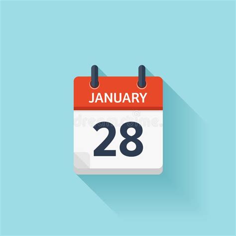 January 28 Vector Flat Daily Calendar Icon Date And Time Day Month