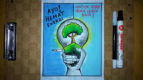 Cara buat poster hemat energi (how to draw a save energy poster). Cara Membuat Gambar Poster Ayo Hemat Energi Listrik Save