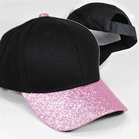 Glitter Pink Bill Black Baseball Cap New Headwear Hat For Women Teen