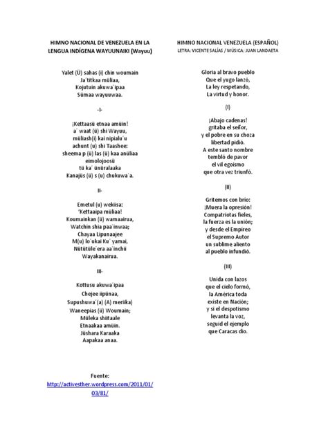 Himno Nacional De Venezuela En La Lengua Indígena Wayuunaiki