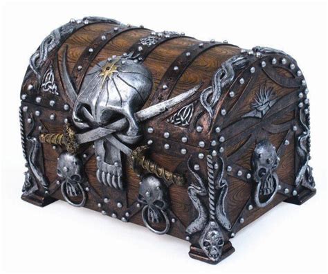 Pirates Chest Skull And Swords Jewelrytrinket Box Figurine 5 Inches