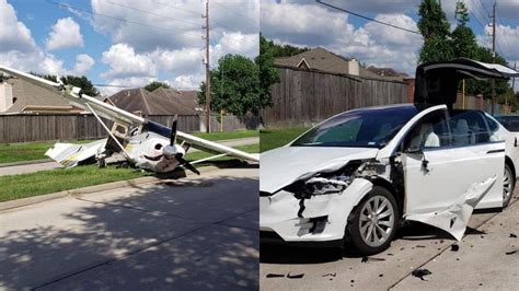 Dea Plane Crash Lands Into A Parked Tesla Model X