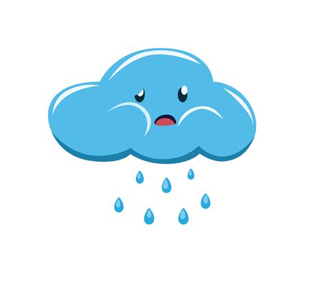 Cloud Cry And Making Rain Cloud Emoticon Sad Cartoon Flat Illustration