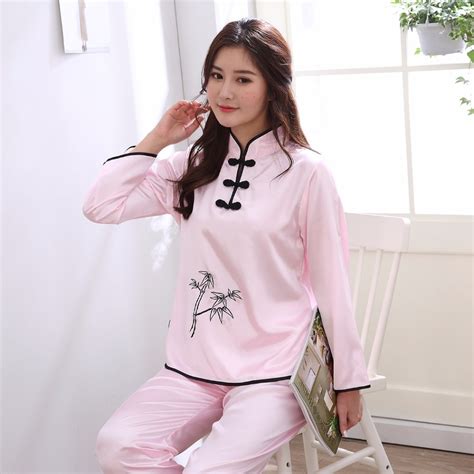 Sexy Pink Ladies Satin Sleepwear Pajamas Set Chinese Women 2pcs Pyjamas