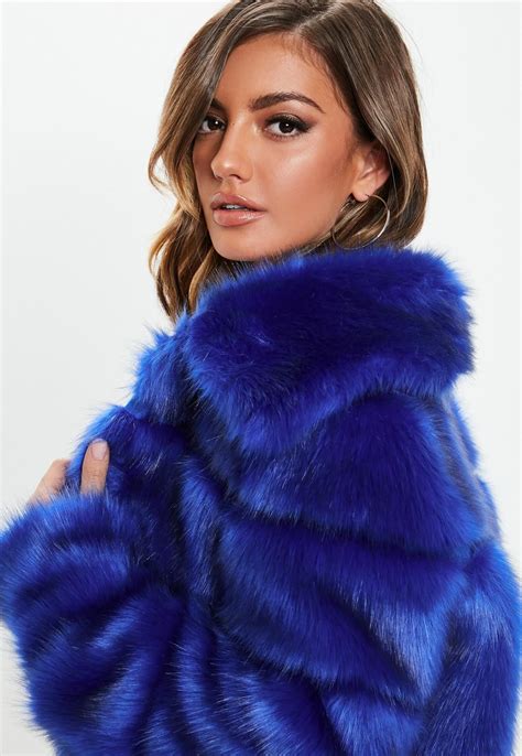 Blue Premium Cropped Faux Fur Jacket Missguided Faux Fur Cropped Jacket Faux Fur Jacket