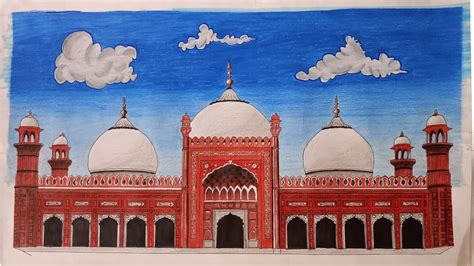 Mosque Drawing How To Draw Badshahi Mosque Badshahi Mosque Youtube