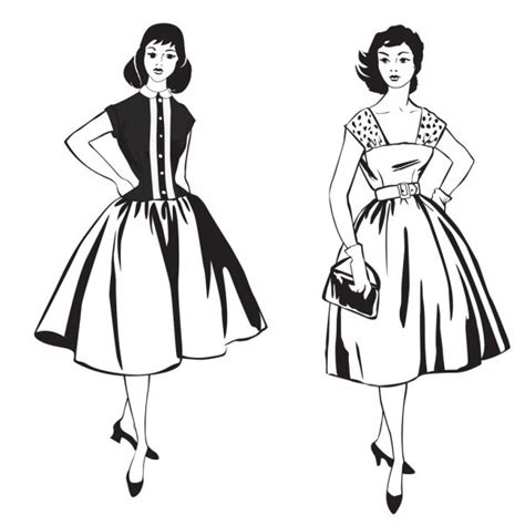 Stylish Fashion Dressed Girls 1950s 1960s Style Retro Fashion